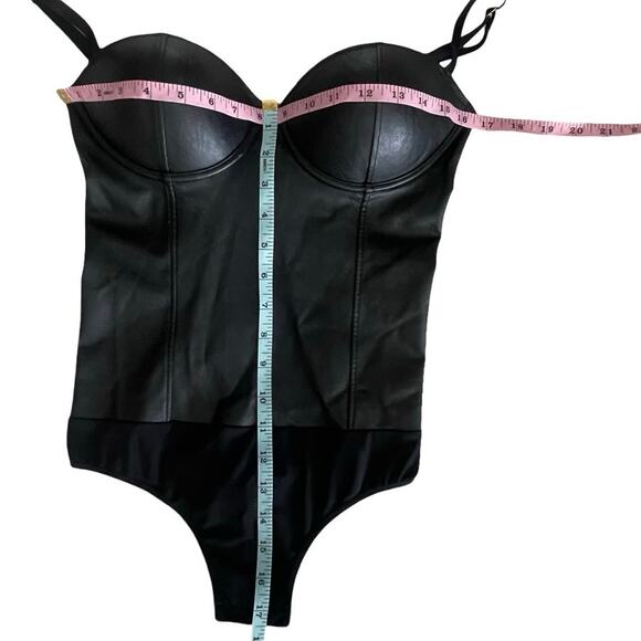 INC International Concepts Black Faux Leather Bodysuit, Size M Like New - Picture 6 of 8